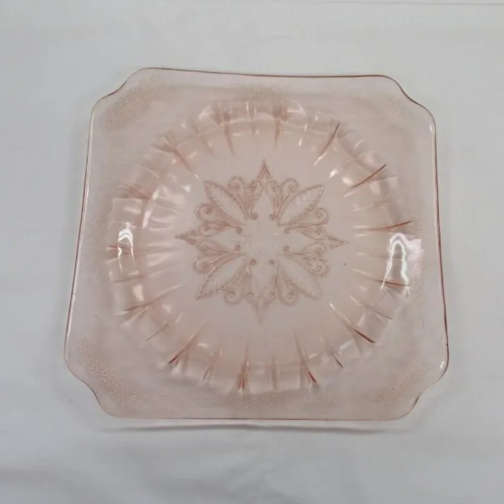 Jeannette Depression Glass Pink ADAM 7 1/2 Inch Square Salad or Lunch Plate - Picture 2 of 4